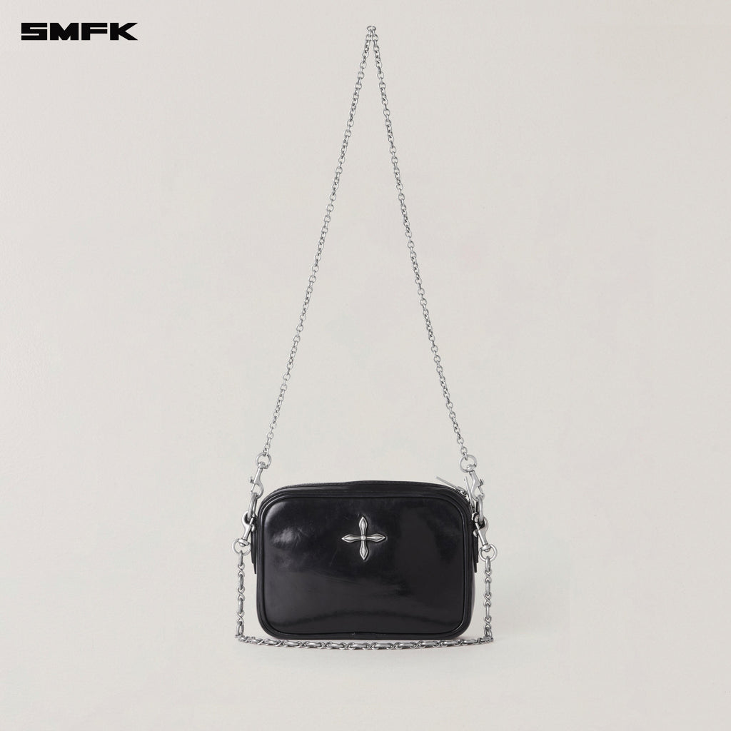 COMPASS BADGE  HORSE LEATHER CHAIN BAG/SMALL WILD BLACK