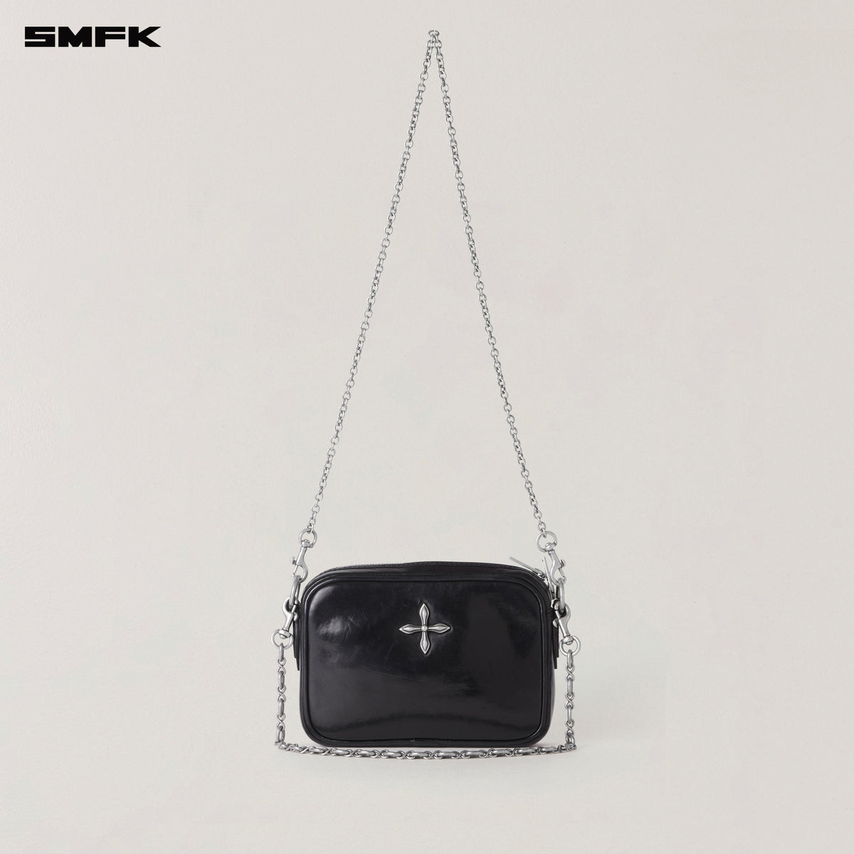 COMPASS BADGE  HORSE LEATHER CHAIN BAG/SMALL WILD BLACK