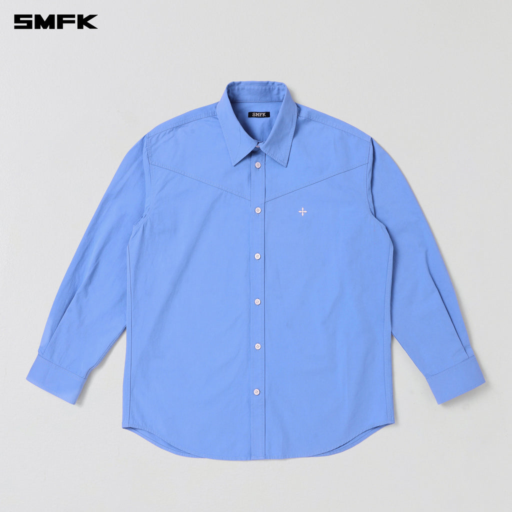 COMPASS BADGE CARGO SHIRT/COTTON FANTASY BLUE