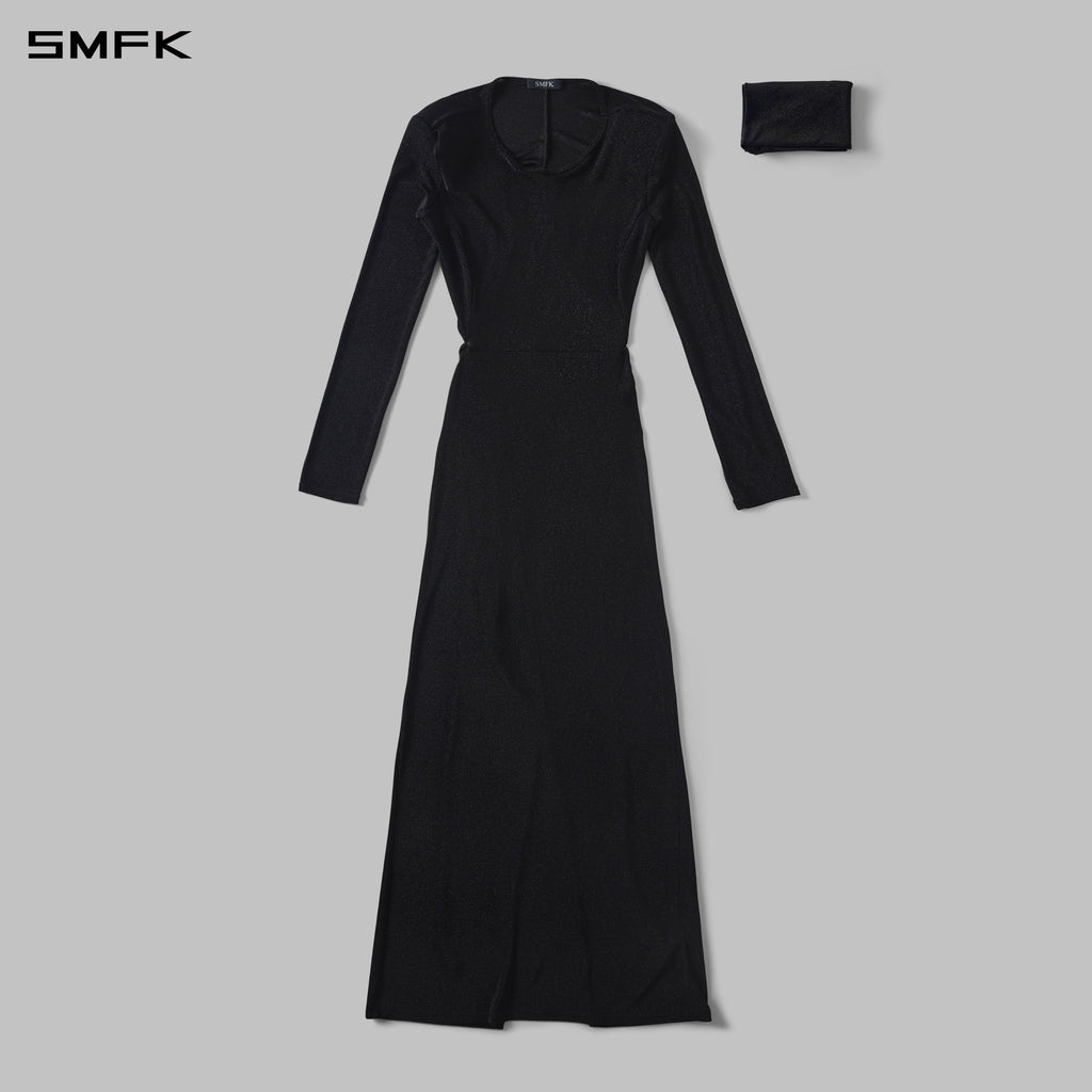 AEOLUS SLIM EVENING GOWN / POLYAMIDE + POLYESTER FILM FIBER STARLIGHT BLACK