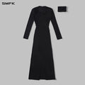 AEOLUS SLIM EVENING GOWN / POLYAMIDE + POLYESTER FILM FIBER STARLIGHT BLACK