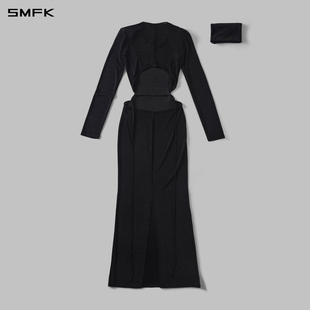 AEOLUS SLIM EVENING GOWN / POLYAMIDE + POLYESTER FILM FIBER STARLIGHT BLACK