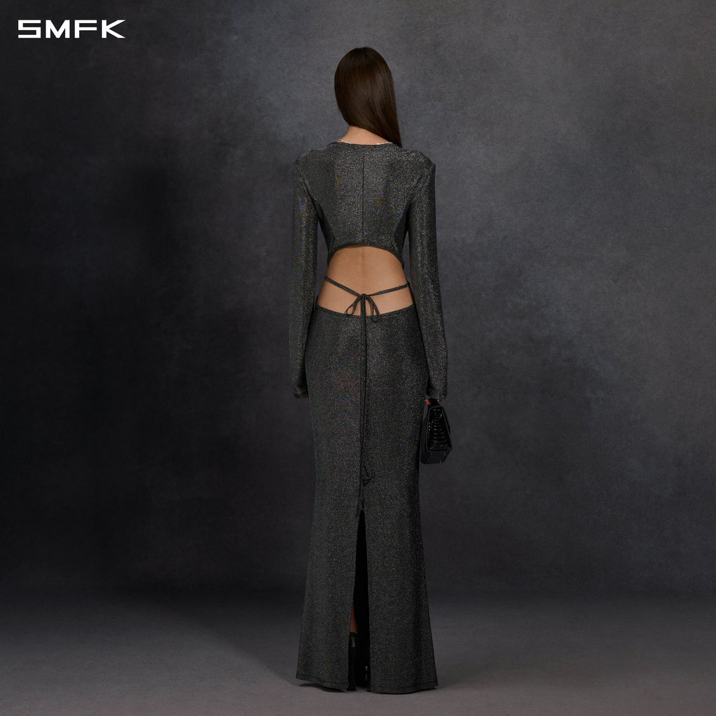 AEOLUS SLIM EVENING GOWN / POLYAMIDE + POLYESTER FILM FIBER STARLIGHT SILVER