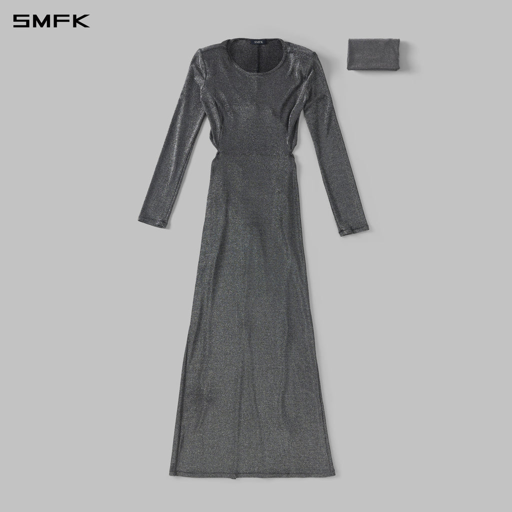 AEOLUS SLIM EVENING GOWN / POLYAMIDE + POLYESTER FILM FIBER STARLIGHT SILVER