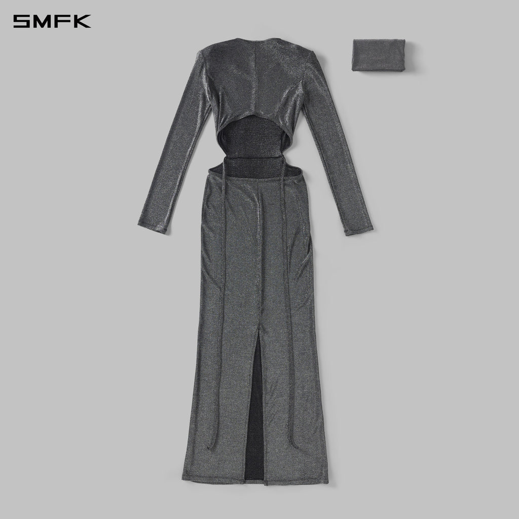 AEOLUS SLIM EVENING GOWN / POLYAMIDE + POLYESTER FILM FIBER STARLIGHT SILVER