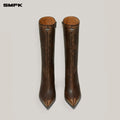 COMPASS BADGE SWORD LEATHER HIGH HEEL BOOTS PATINA WILD HORSE BROWN PATINA