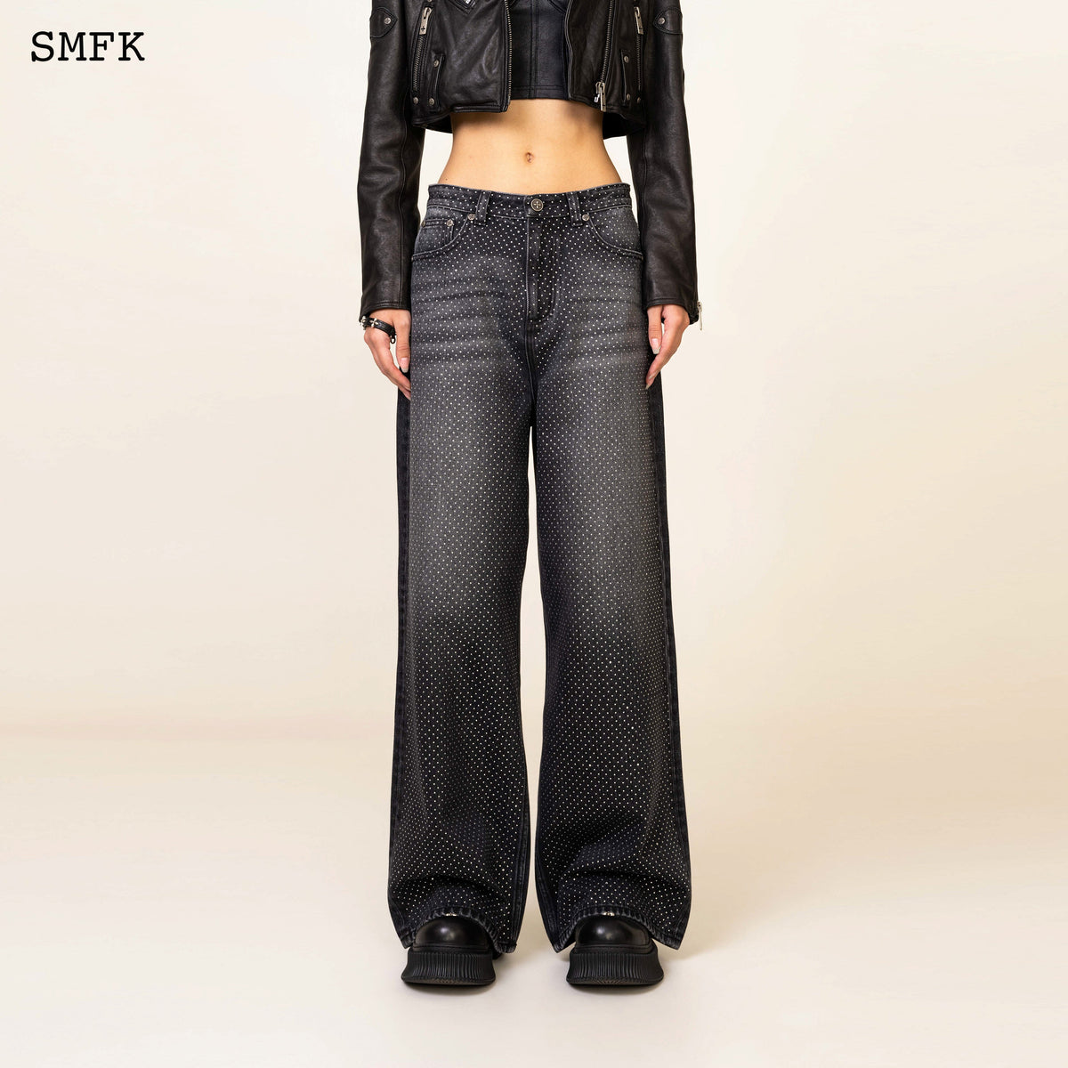 Ancient Myth Diamond(Synthetic Diamond) Flared Jeans In Black