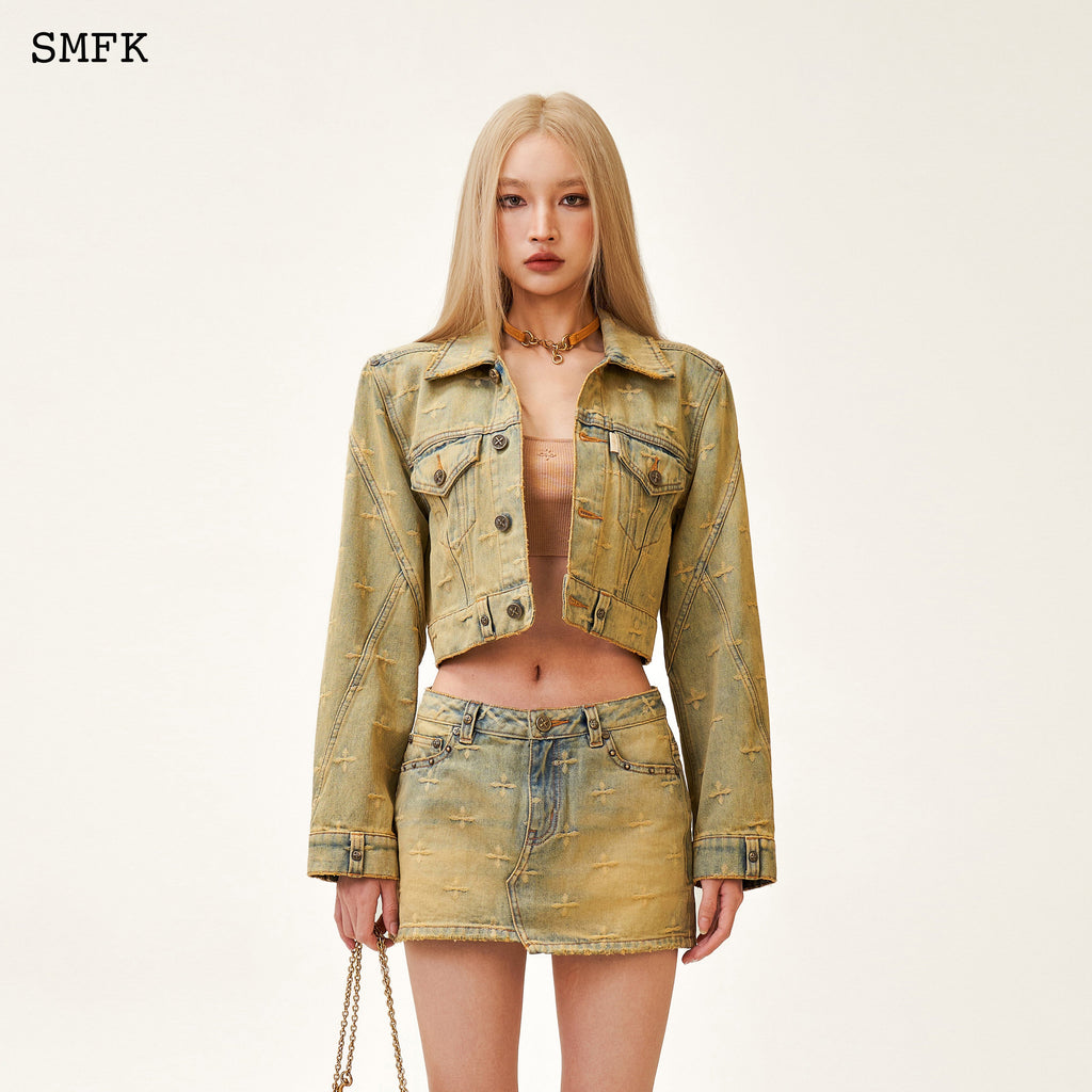 Ancient Myth Temple Garden Denim Jacket Aurora Blue