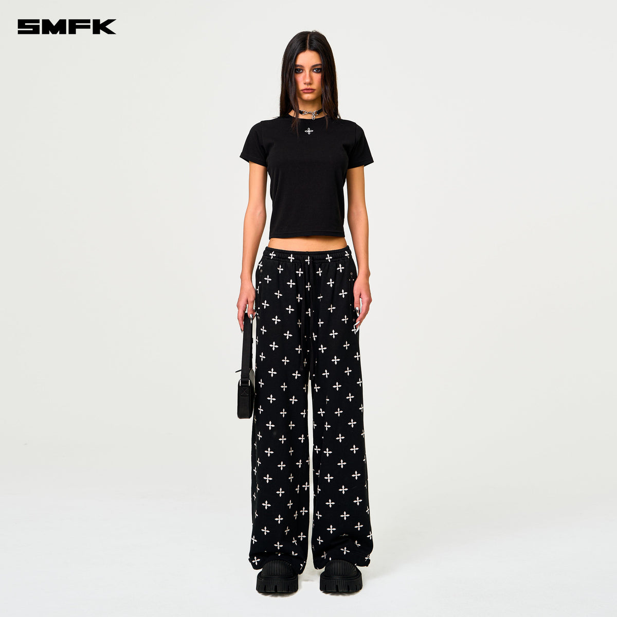 Compass Black Garden Wide-Leg Track Pants