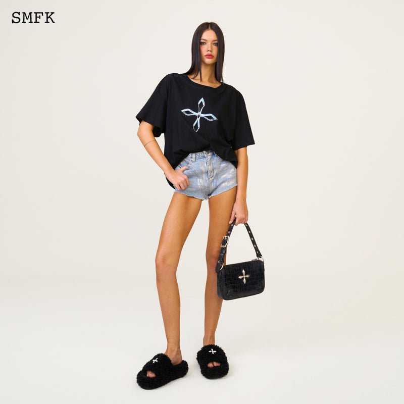 Compass Black Velvet Furry Slipper